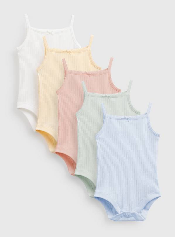 Pastel Pointelle Strappy Bodysuits 5 Pack 3-6 months